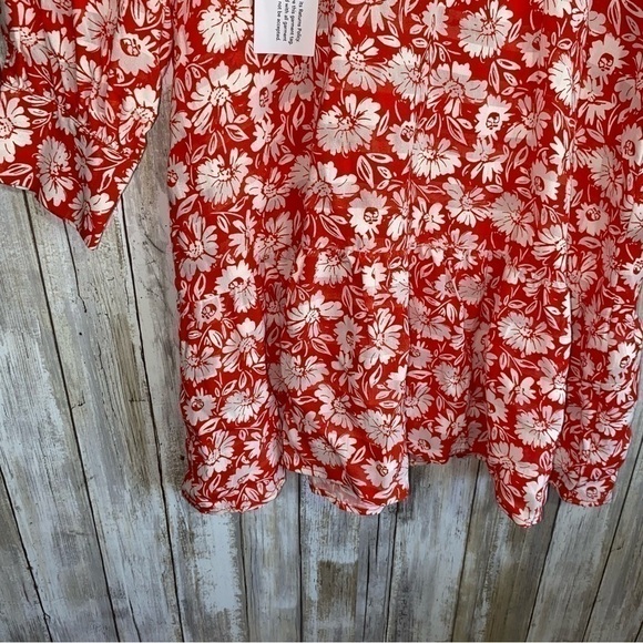 NWT Topshop Red Daisy Side Cutout Tea Length Dress - Picture 9 of 10